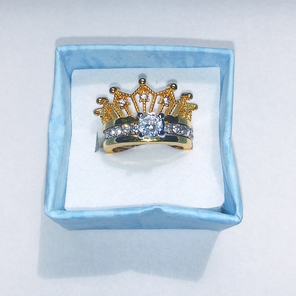 Silver/gold diamond ring set 6